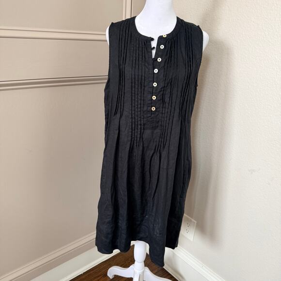 Quince Black Linen Sleeveless Swing Mini Dress Size M Pockets - Picture 2 of 7